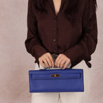 Hermes 2011 Swift Bleu Electrique Kelly Cut Clutch Pochette w/ GHW - FashioNica