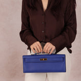 Hermes 2011 Swift Bleu Electrique Kelly Cut Clutch Pochette w/ GHW - FashioNica