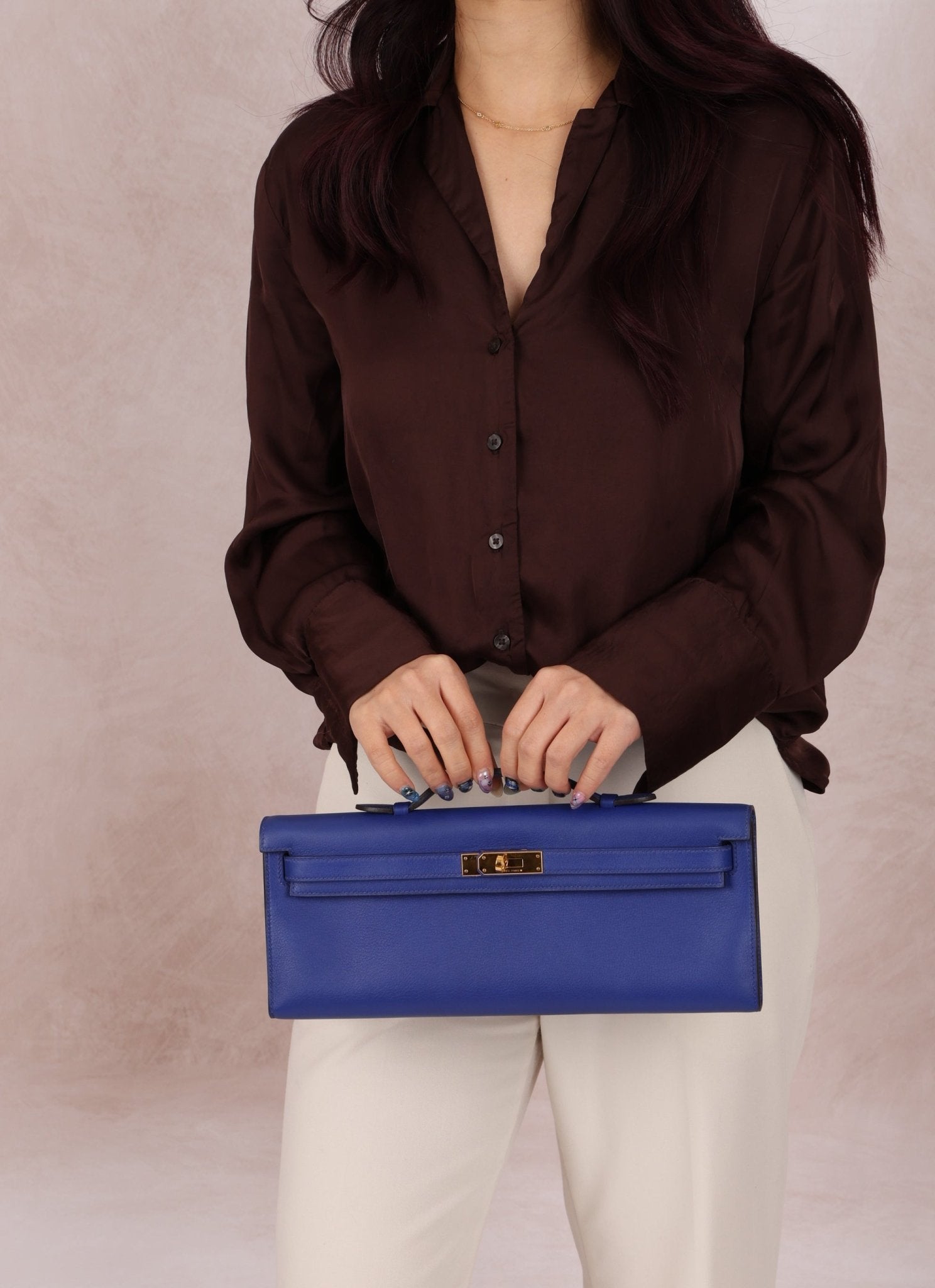 Hermes 2011 Swift Bleu Electrique Kelly Cut Clutch Pochette w/ GHW - FashioNica