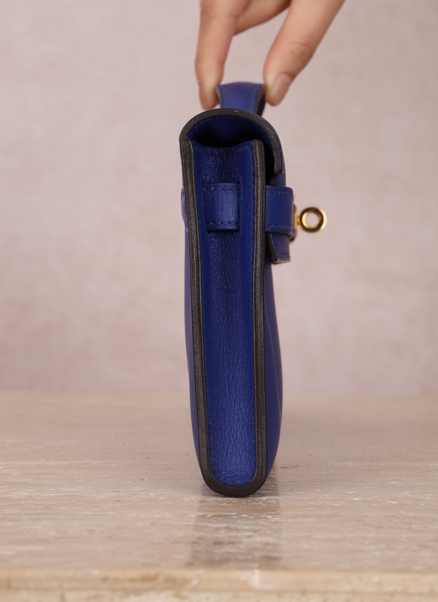 Hermes 2011 Swift Bleu Electrique Kelly Cut Clutch Pochette w/ GHW - FashioNica