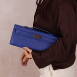 Hermes 2011 Swift Bleu Electrique Kelly Cut Clutch Pochette w/ GHW - FashioNica