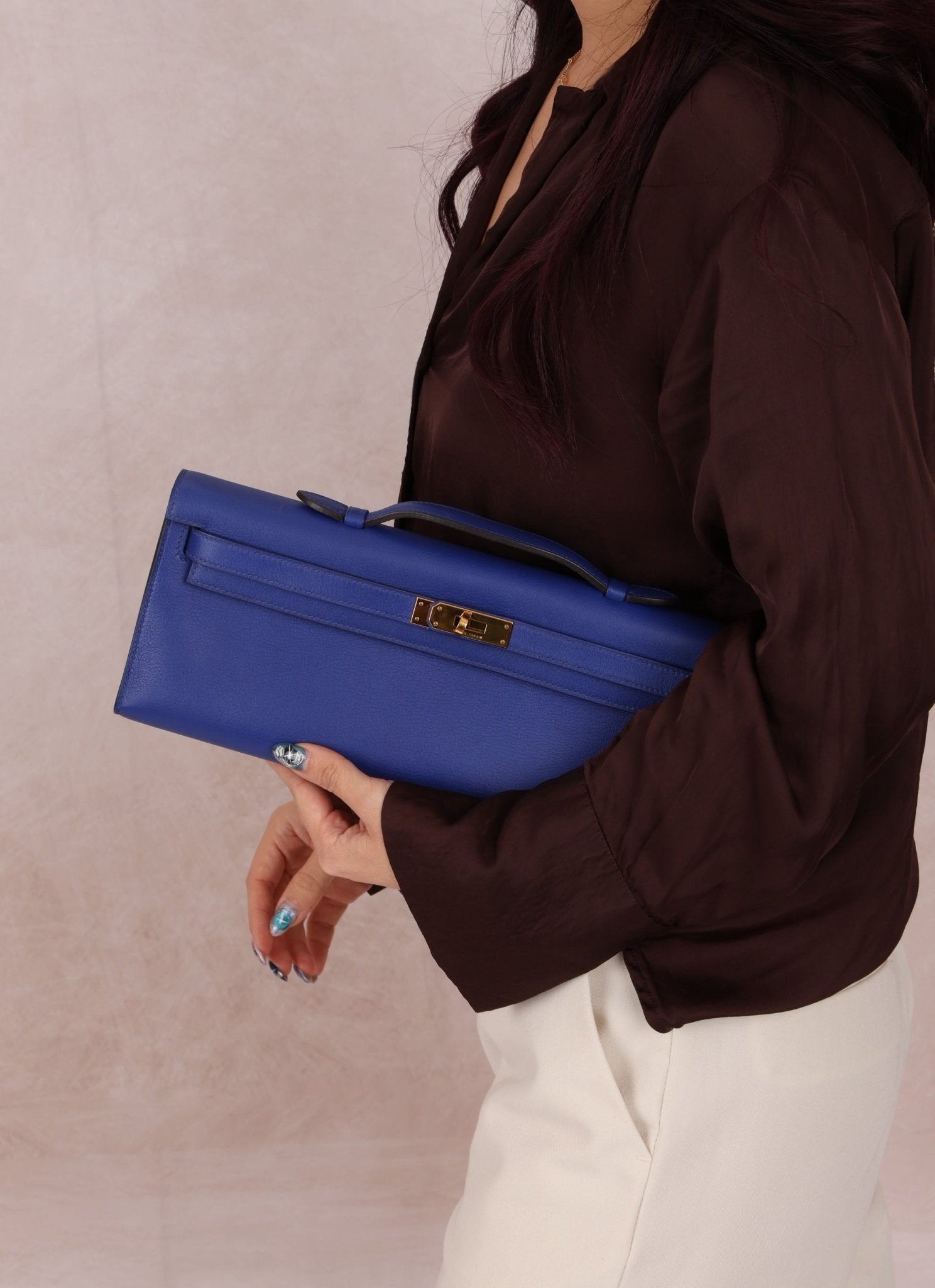 Hermes 2011 Swift Bleu Electrique Kelly Cut Clutch Pochette w/ GHW - FashioNica