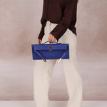 Hermes 2011 Swift Bleu Electrique Kelly Cut Clutch Pochette w/ GHW - FashioNica