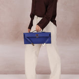 Hermes 2011 Swift Bleu Electrique Kelly Cut Clutch Pochette w/ GHW - FashioNica