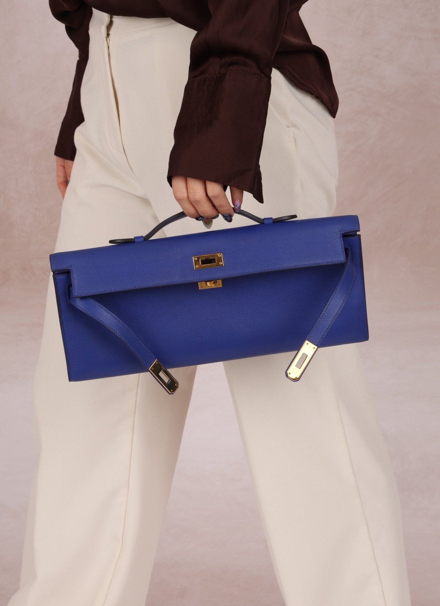 Hermes 2011 Swift Bleu Electrique Kelly Cut Clutch Pochette w/ GHW - FashioNica