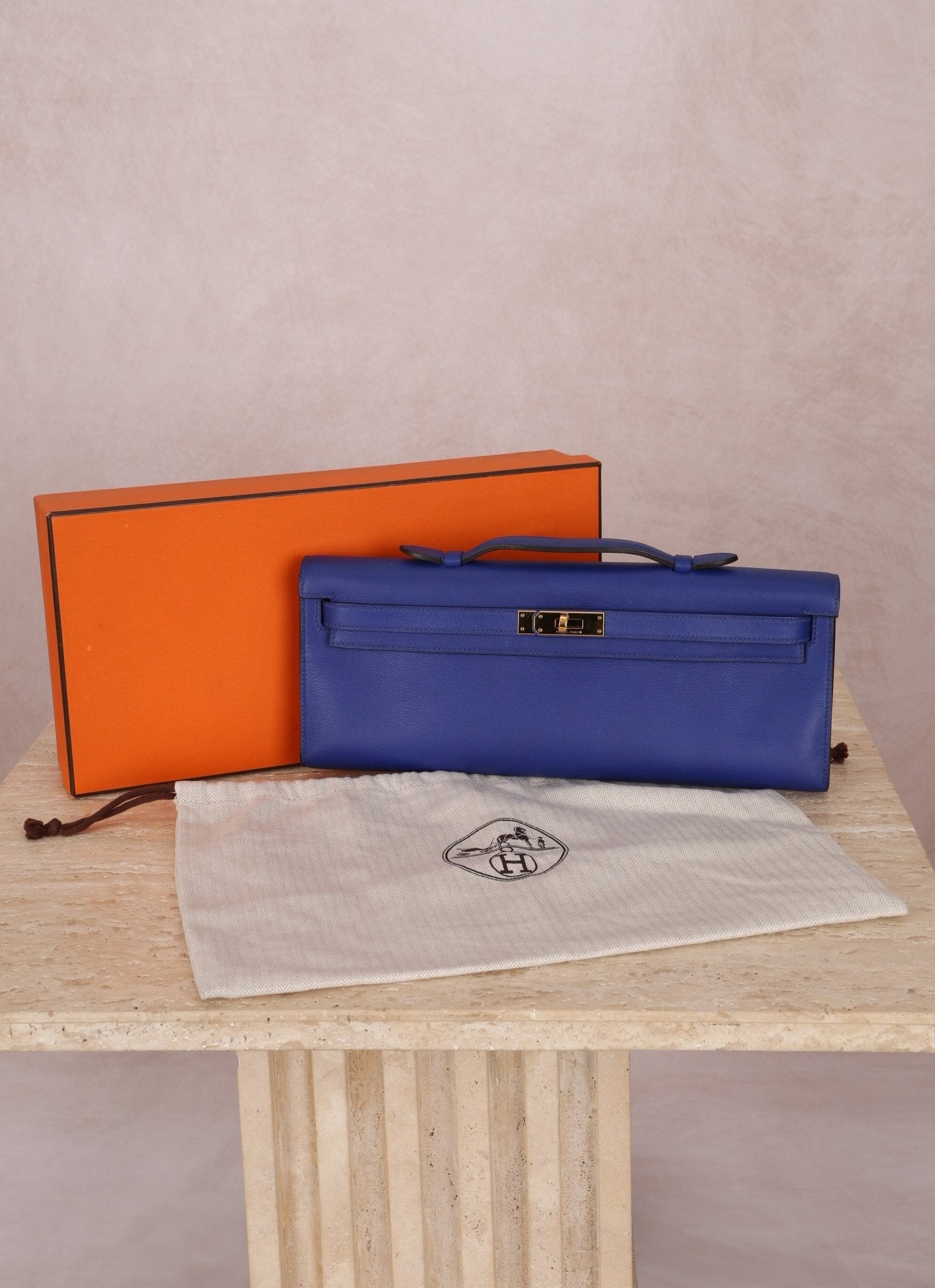 Hermes 2011 Swift Bleu Electrique Kelly Cut Clutch Pochette w/ GHW - FashioNica