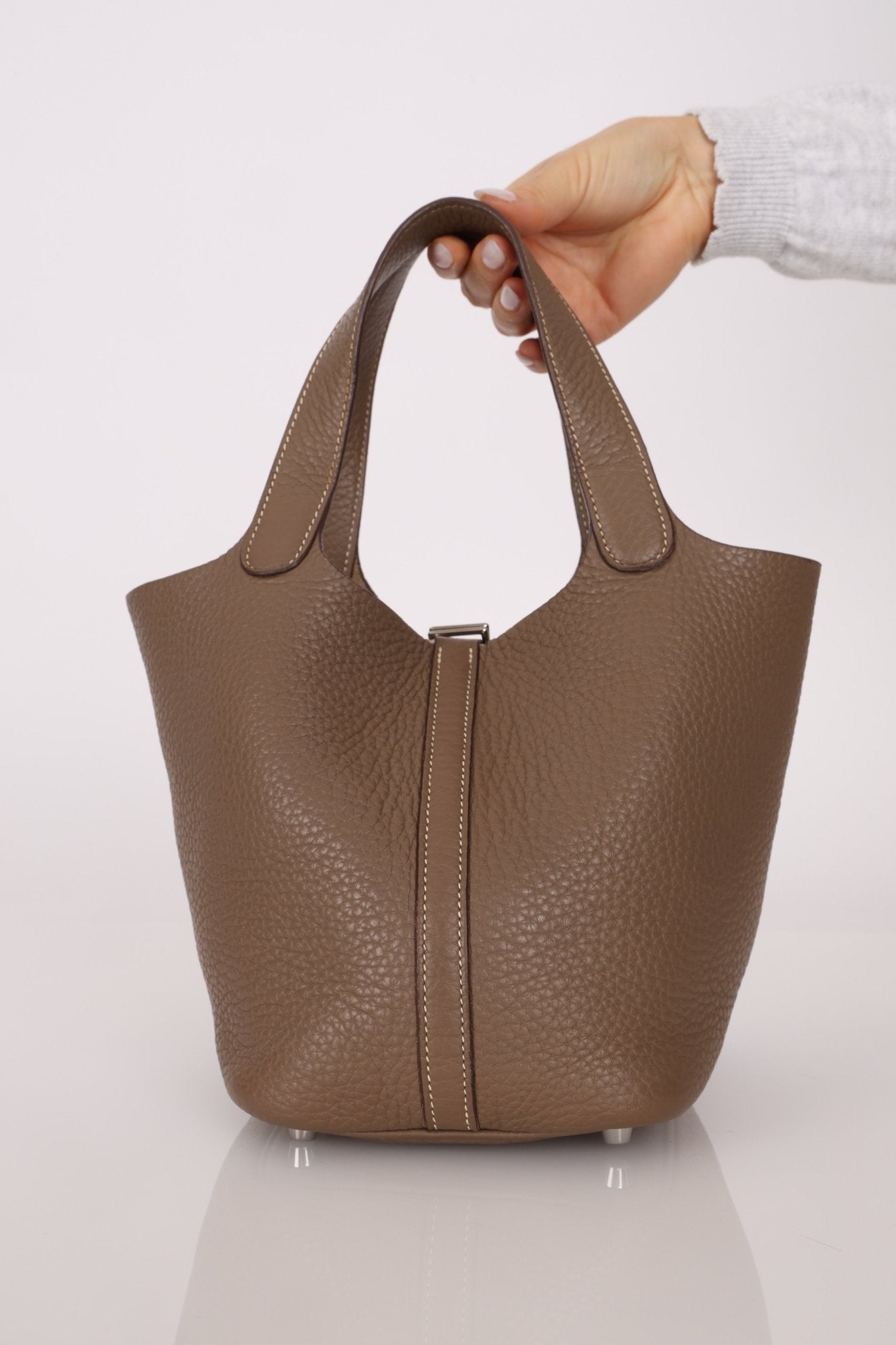 Hermès 2014 Etoupe Clemence Picotin 18 PHW - FashioNica