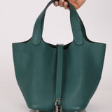 Hermès 2017 Malachite Clemence Picotin 18 PHW - FashioNica