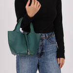 Hermès 2017 Malachite Clemence Picotin 18 PHW - FashioNica