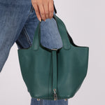 Hermès 2017 Malachite Clemence Picotin 18 PHW - FashioNica