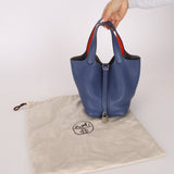 Hermès 2018 Bleu Brighton Capucine Taurillon Clemence and Swift Éclat Picotin Lock 18 PHW - FashioNica