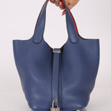 Hermès 2018 Bleu Brighton Capucine Taurillon Clemence and Swift Éclat Picotin Lock 18 PHW - FashioNica