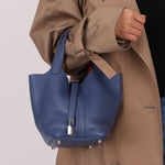 Hermès 2018 Bleu Brighton Capucine Taurillon Clemence and Swift Éclat Picotin Lock 18 PHW - FashioNica