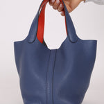 Hermès 2018 Bleu Brighton Capucine Taurillon Clemence and Swift Éclat Picotin Lock 18 PHW - FashioNica