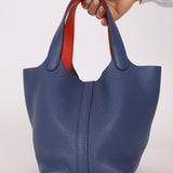 Hermès 2018 Bleu Brighton Capucine Taurillon Clemence and Swift Éclat Picotin Lock 18 PHW - FashioNica