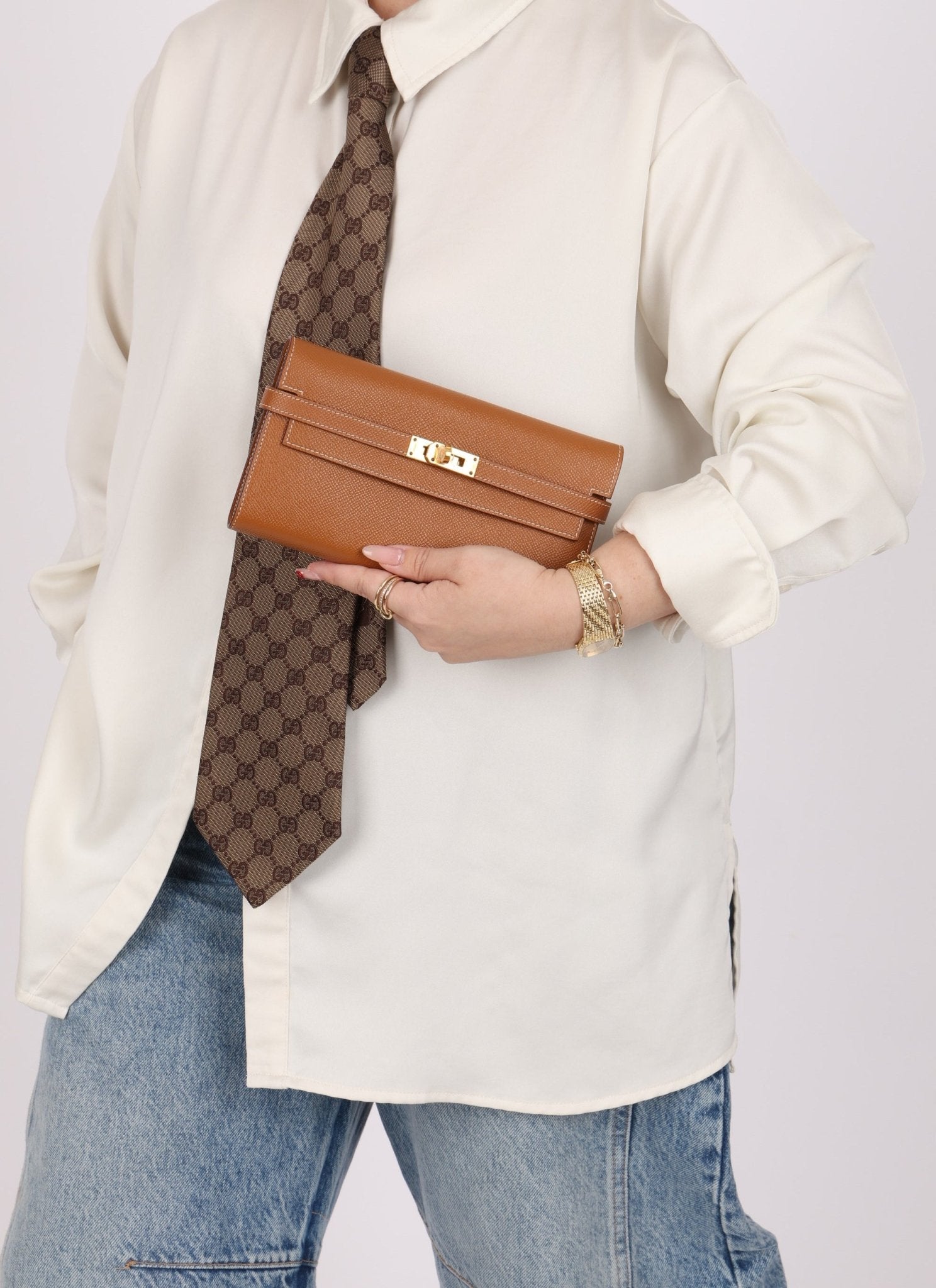 Hermes 2018 Gold Epsom Kelly Long Wallet with Custom Strap GHW - FashioNica