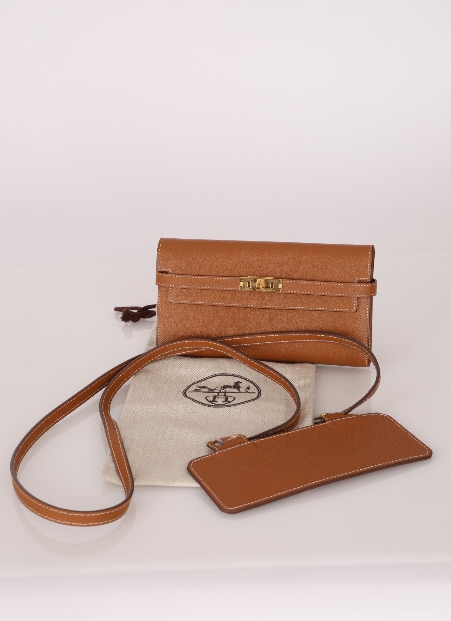 Hermes 2018 Gold Epsom Kelly Long Wallet with Custom Strap GHW - FashioNica