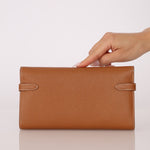 Hermes 2018 Gold Epsom Kelly Long Wallet with Custom Strap GHW - FashioNica