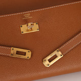Hermes 2018 Gold Epsom Kelly Long Wallet with Custom Strap GHW - FashioNica