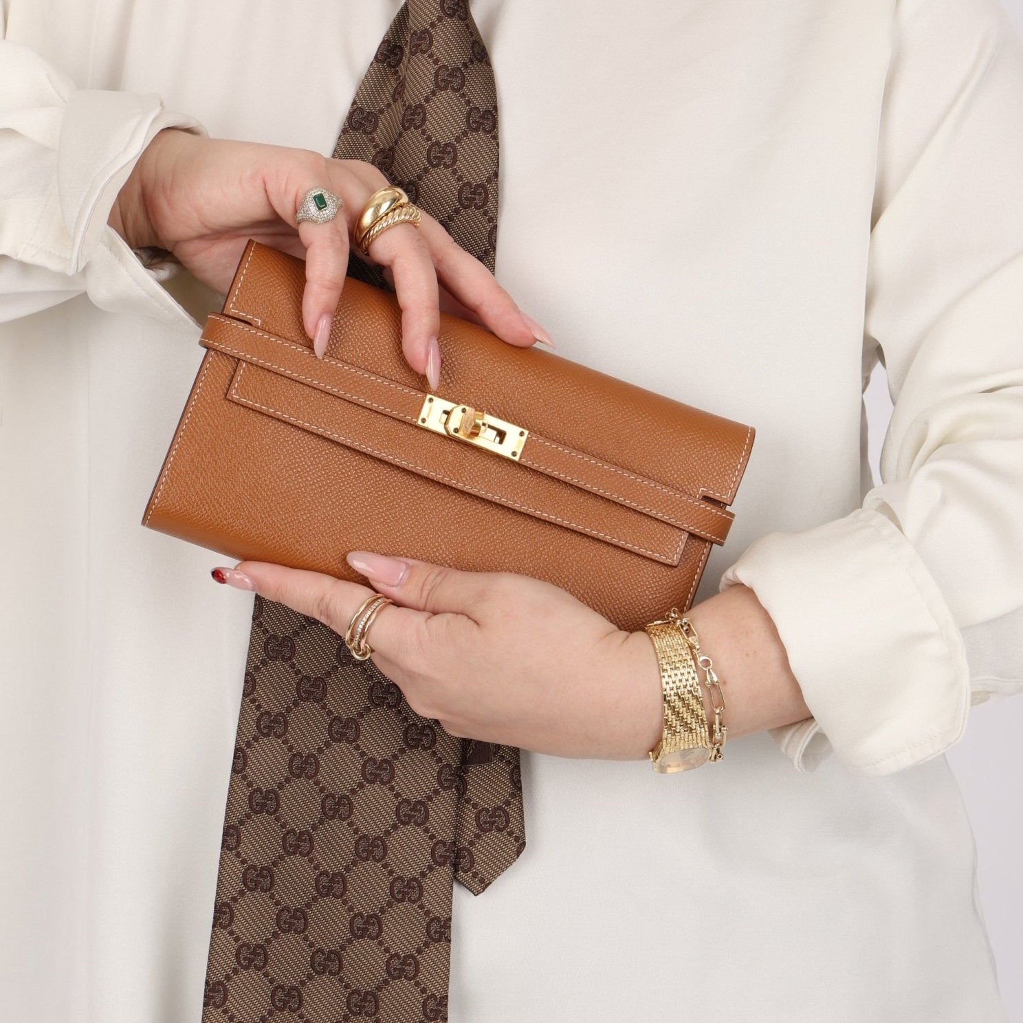 Hermes 2018 Gold Epsom Kelly Long Wallet with Custom Strap GHW - FashioNica