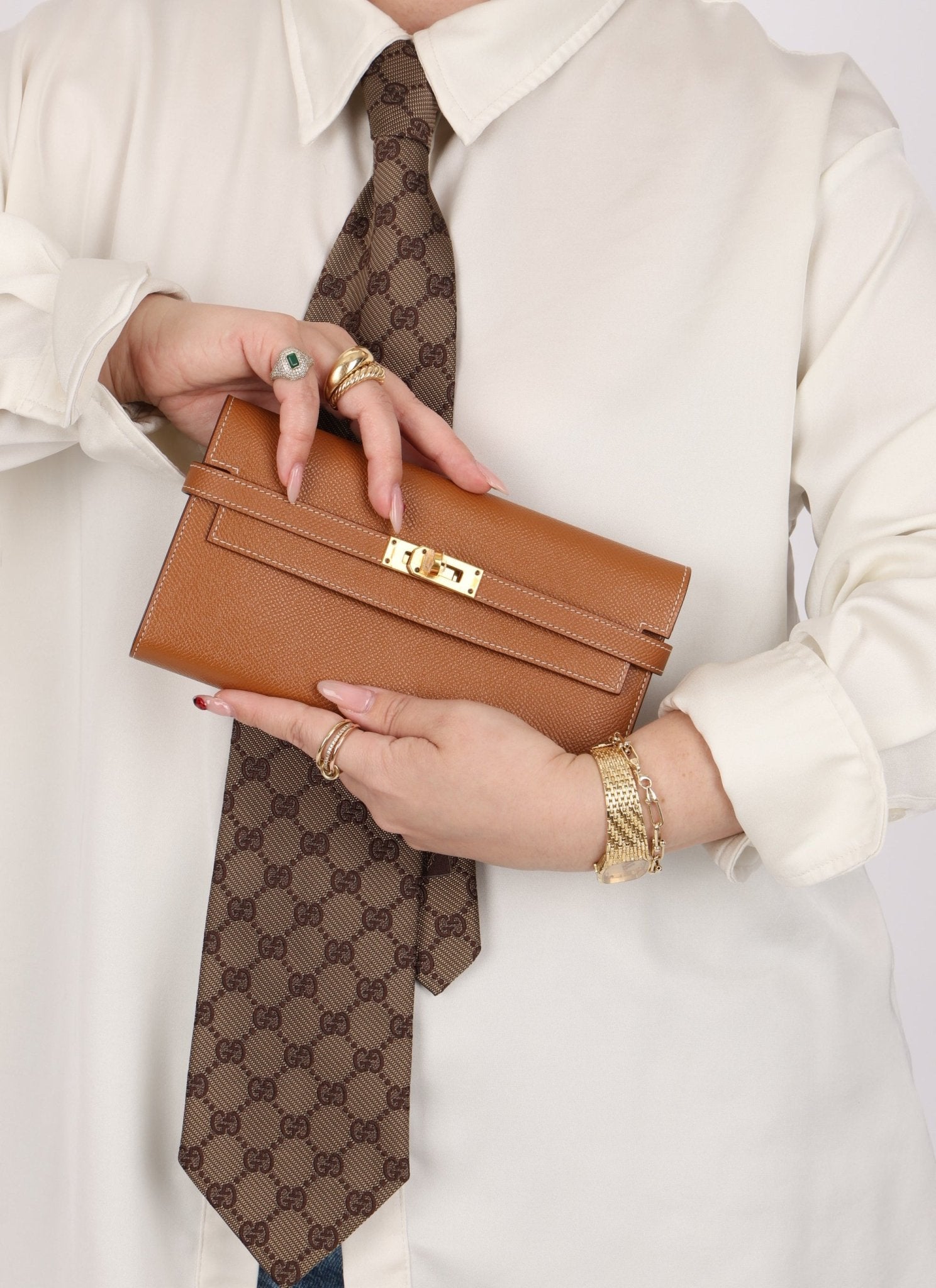 Hermes 2018 Gold Epsom Kelly Long Wallet with Custom Strap GHW - FashioNica