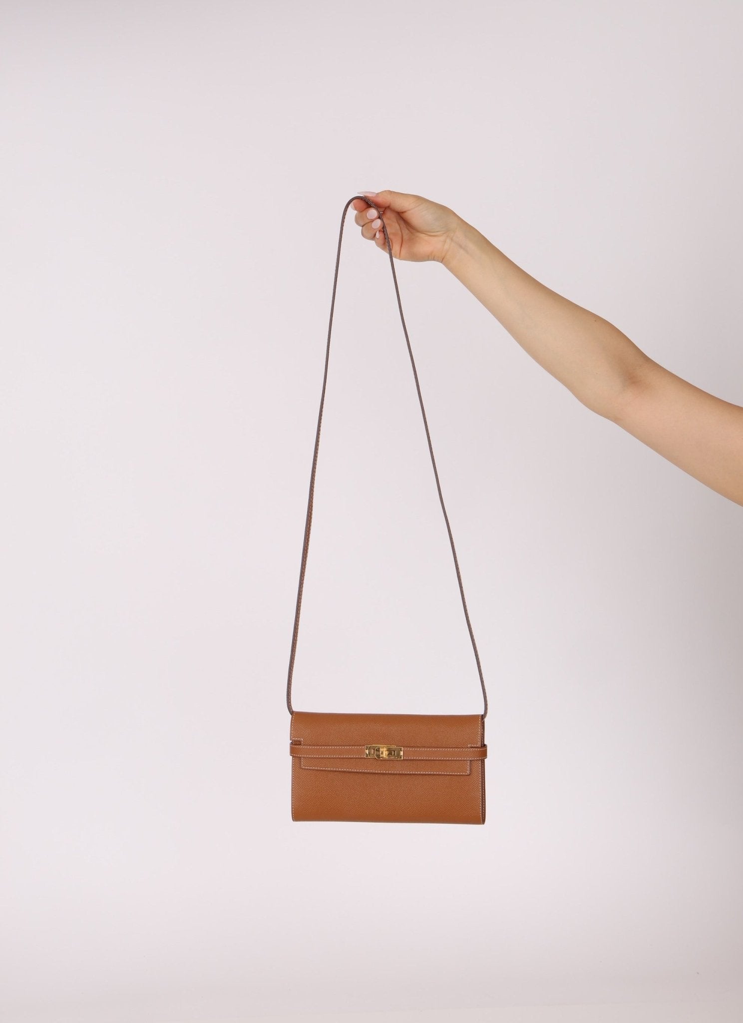 Hermes 2018 Gold Epsom Kelly Long Wallet with Custom Strap GHW - FashioNica