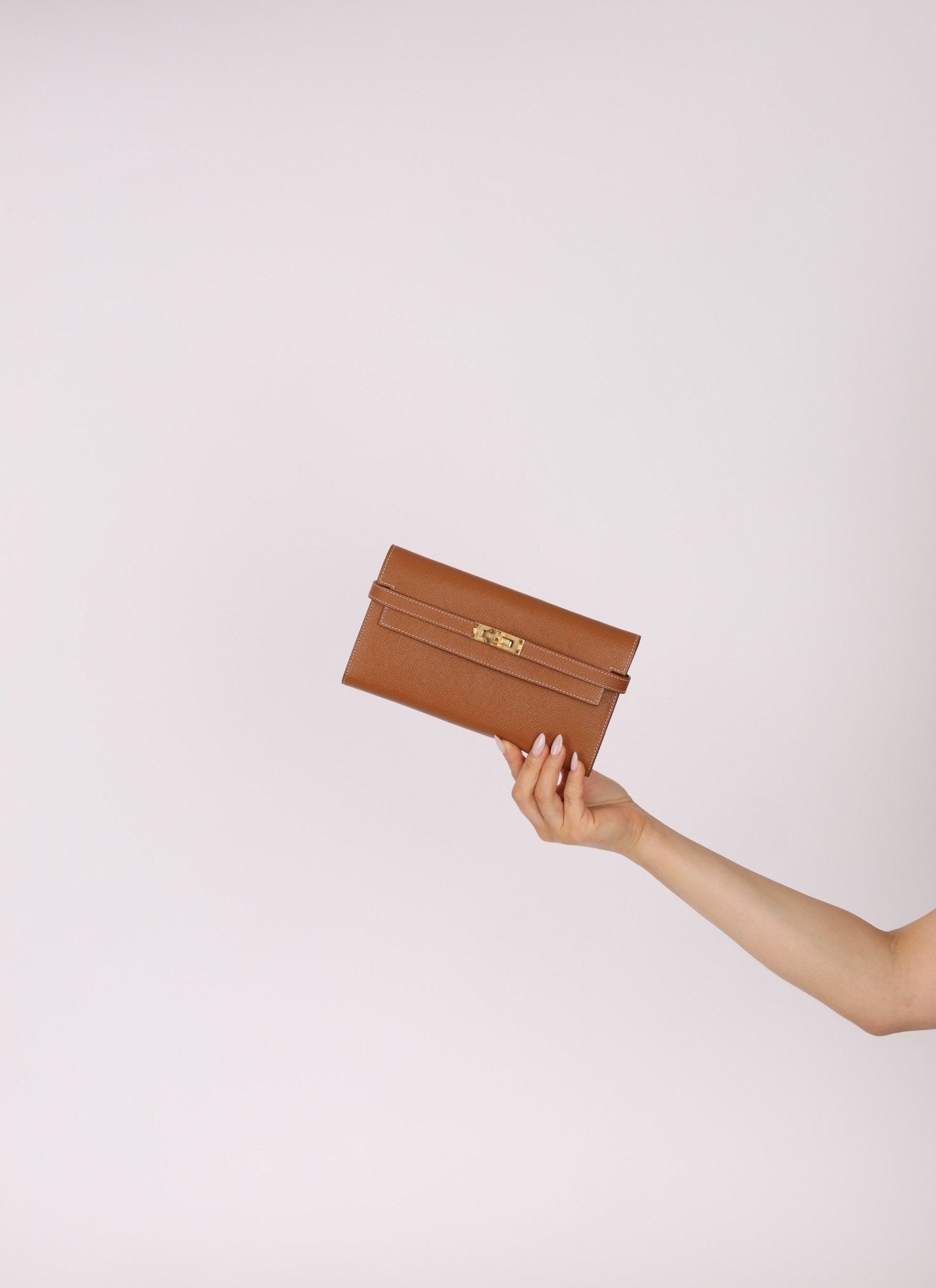 Hermes 2018 Gold Epsom Kelly Long Wallet with Custom Strap GHW - FashioNica