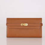Hermes 2018 Gold Epsom Kelly Long Wallet with Custom Strap GHW - FashioNica