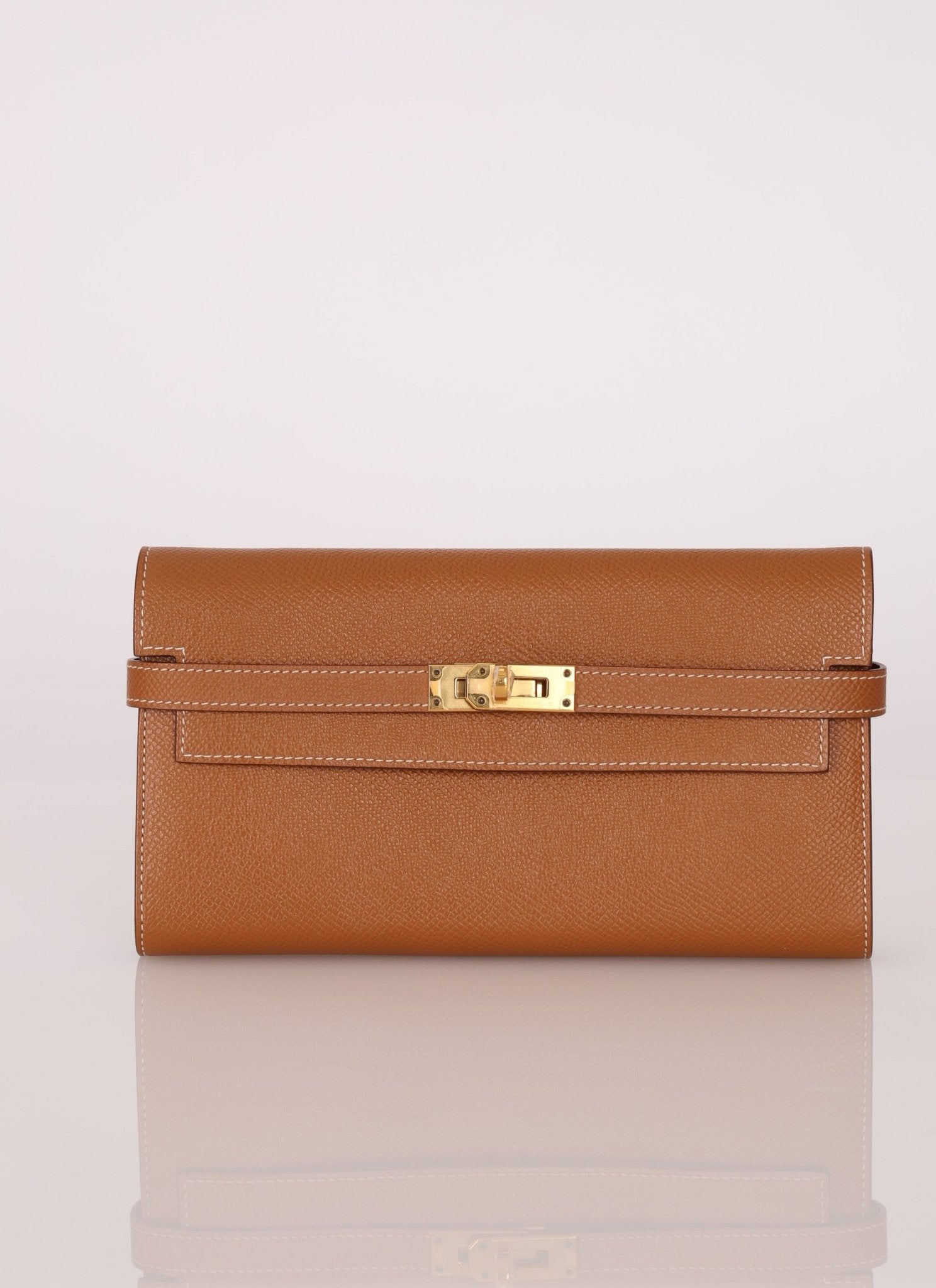 Hermes 2018 Gold Epsom Kelly Long Wallet with Custom Strap GHW - FashioNica