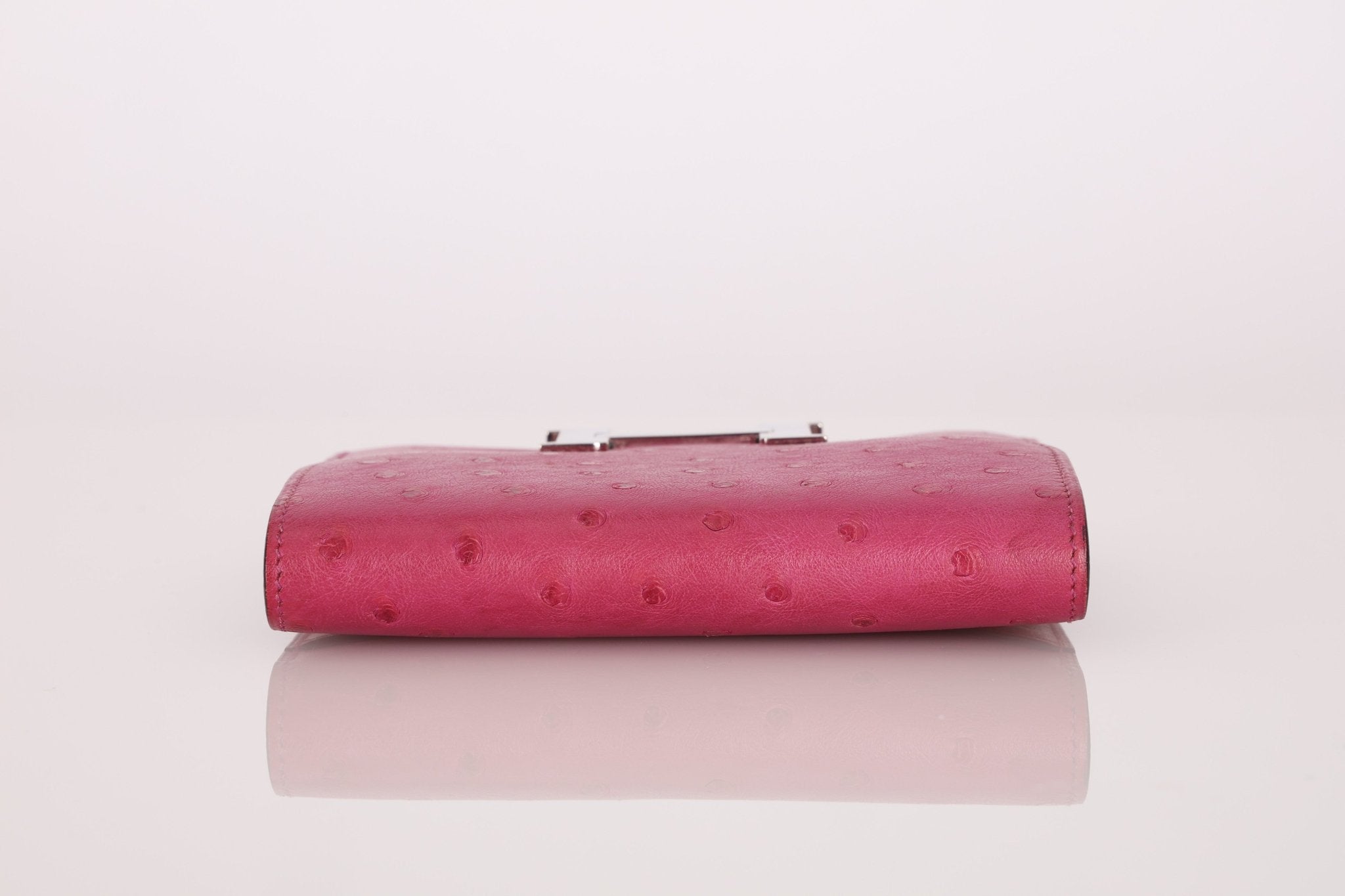 Hermès 2018 Rose Pourpre Ostrich Constance Short Wallet PHW with Chain - FashioNica