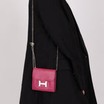 Hermès 2018 Rose Pourpre Ostrich Constance Short Wallet PHW with Chain - FashioNica