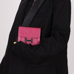 Hermès 2018 Rose Pourpre Ostrich Constance Short Wallet PHW with Chain - FashioNica