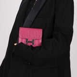 Hermès 2018 Rose Pourpre Ostrich Constance Short Wallet PHW with Chain - FashioNica
