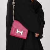 Hermès 2018 Rose Pourpre Ostrich Constance Short Wallet PHW with Chain - FashioNica