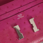 Hermès 2018 Rose Pourpre Ostrich Constance Short Wallet PHW with Chain - FashioNica