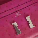 Hermès 2018 Rose Pourpre Ostrich Constance Short Wallet PHW with Chain - FashioNica
