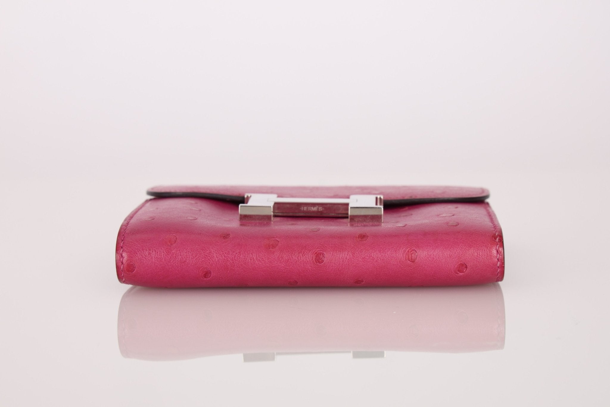Hermès 2018 Rose Pourpre Ostrich Constance Short Wallet PHW with Chain - FashioNica