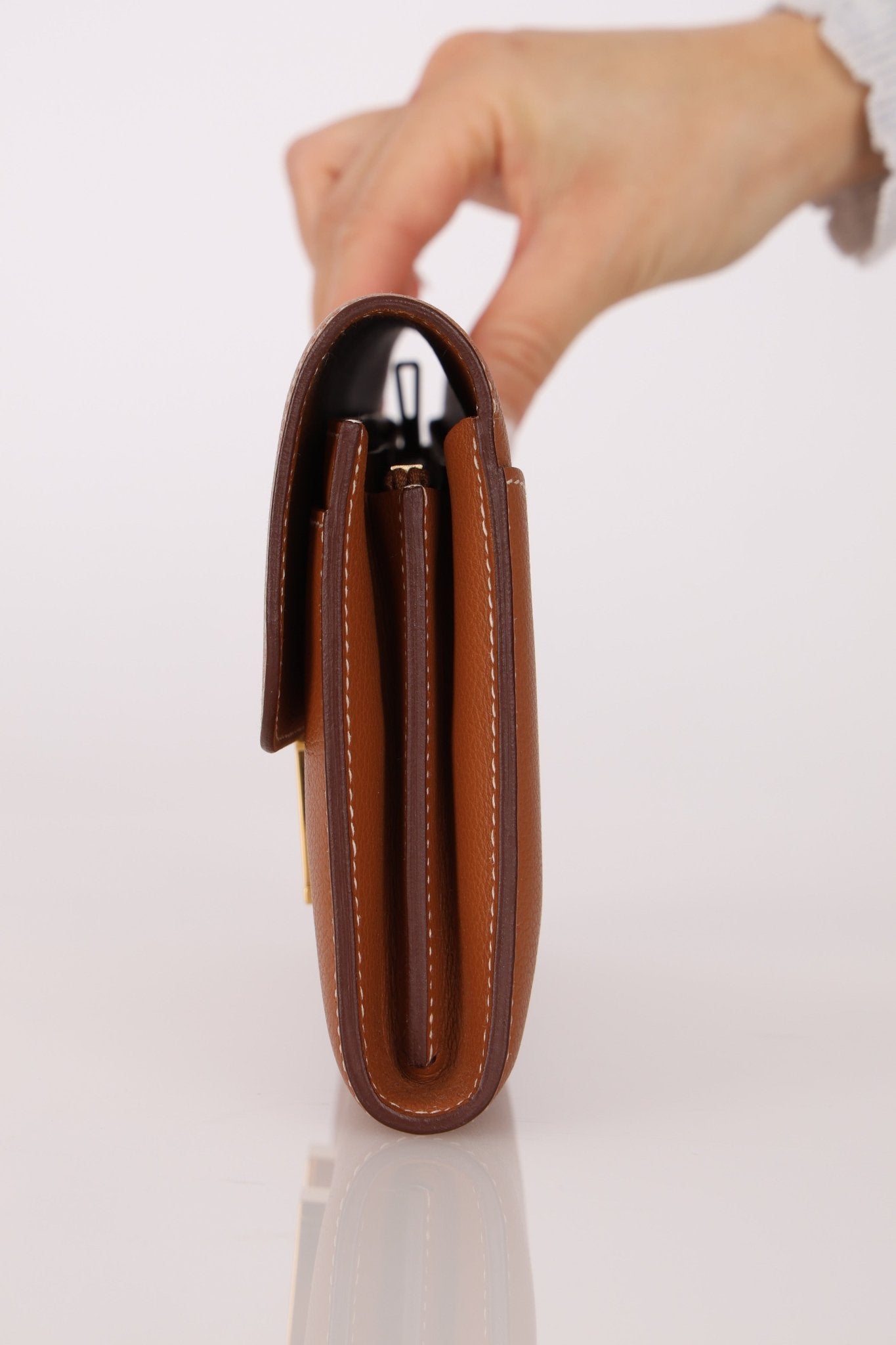 Hermès 2019 Gold Evercolor Constance Wallet GHW w Custom Strap - FashioNica