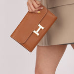 Hermès 2019 Gold Evercolor Constance Wallet GHW w Custom Strap - FashioNica