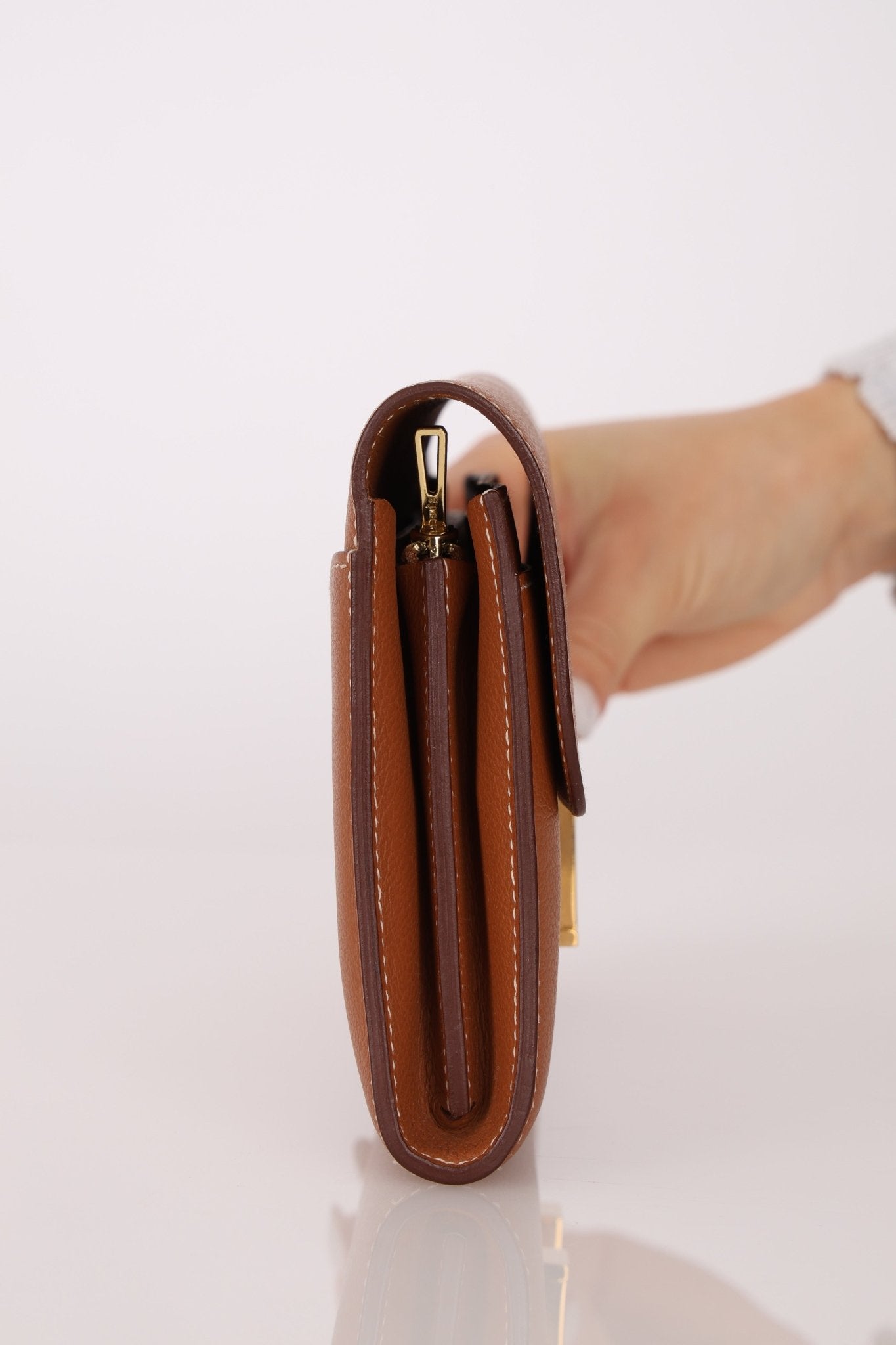 Hermès 2019 Gold Evercolor Constance Wallet GHW w Custom Strap - FashioNica