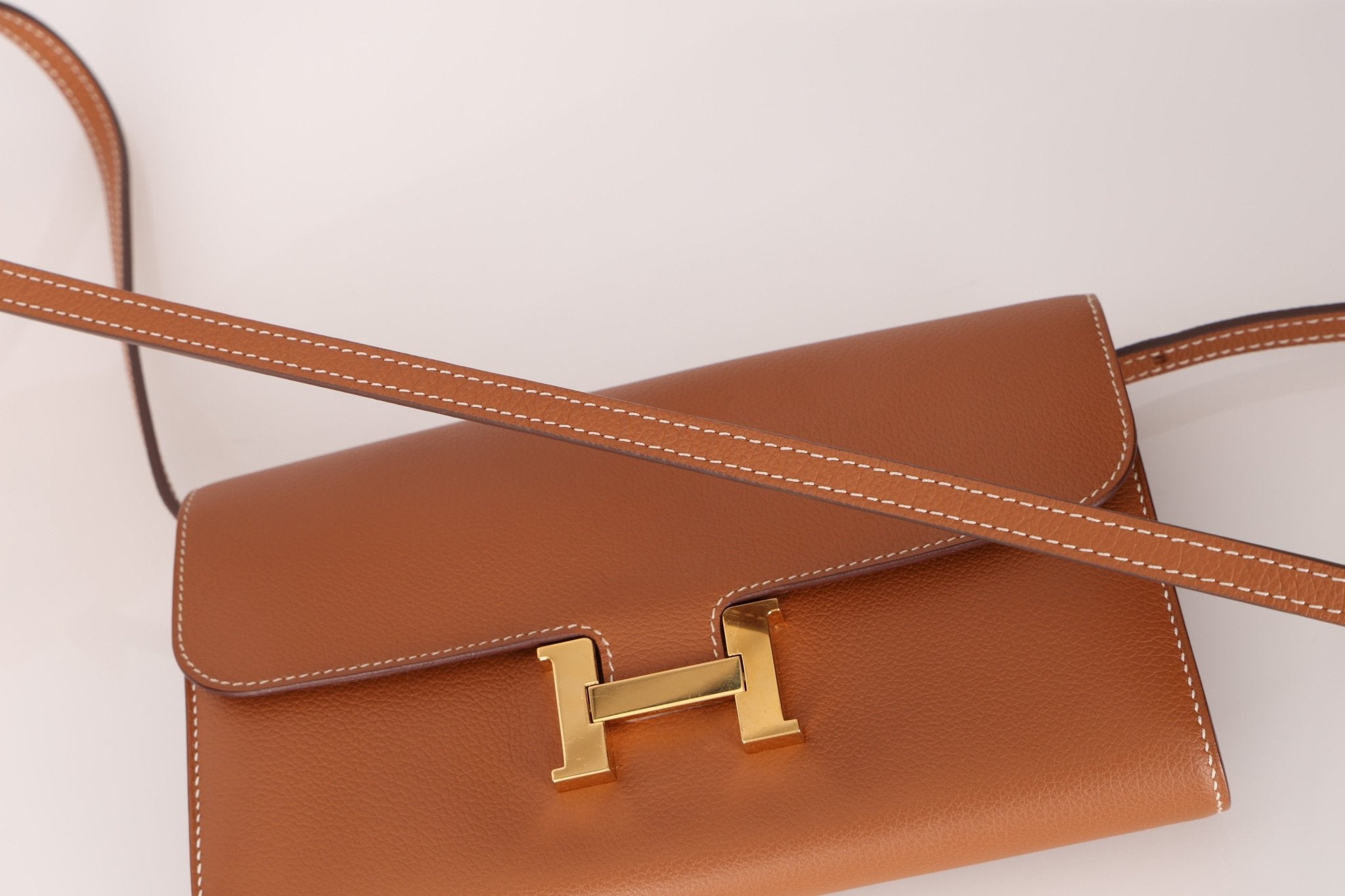 Hermès 2019 Gold Evercolor Constance Wallet GHW w Custom Strap - FashioNica