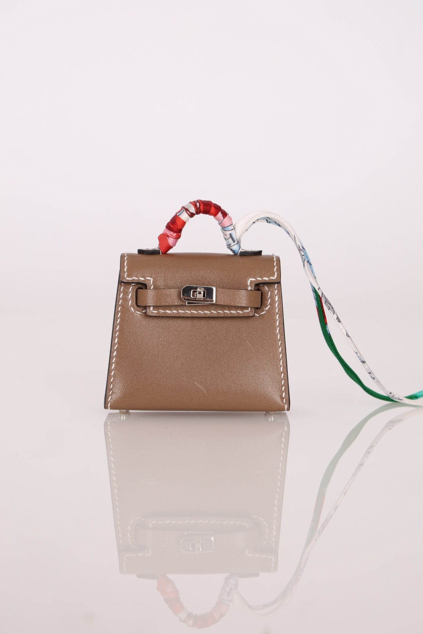 Hermès 2020 Etoupe Tadelakt Micro Kelly Twilly Bag Charm - FashioNica