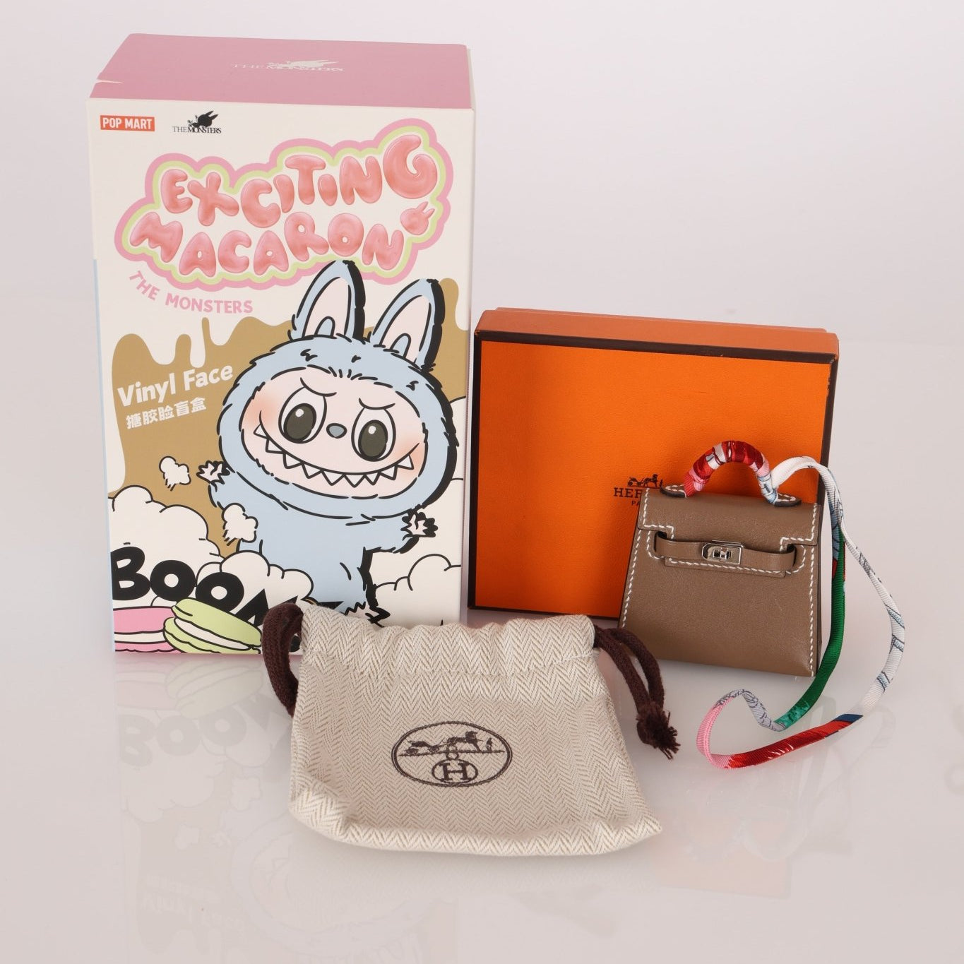 Hermès 2020 Etoupe Tadelakt Micro Kelly Twilly Bag Charm - FashioNica