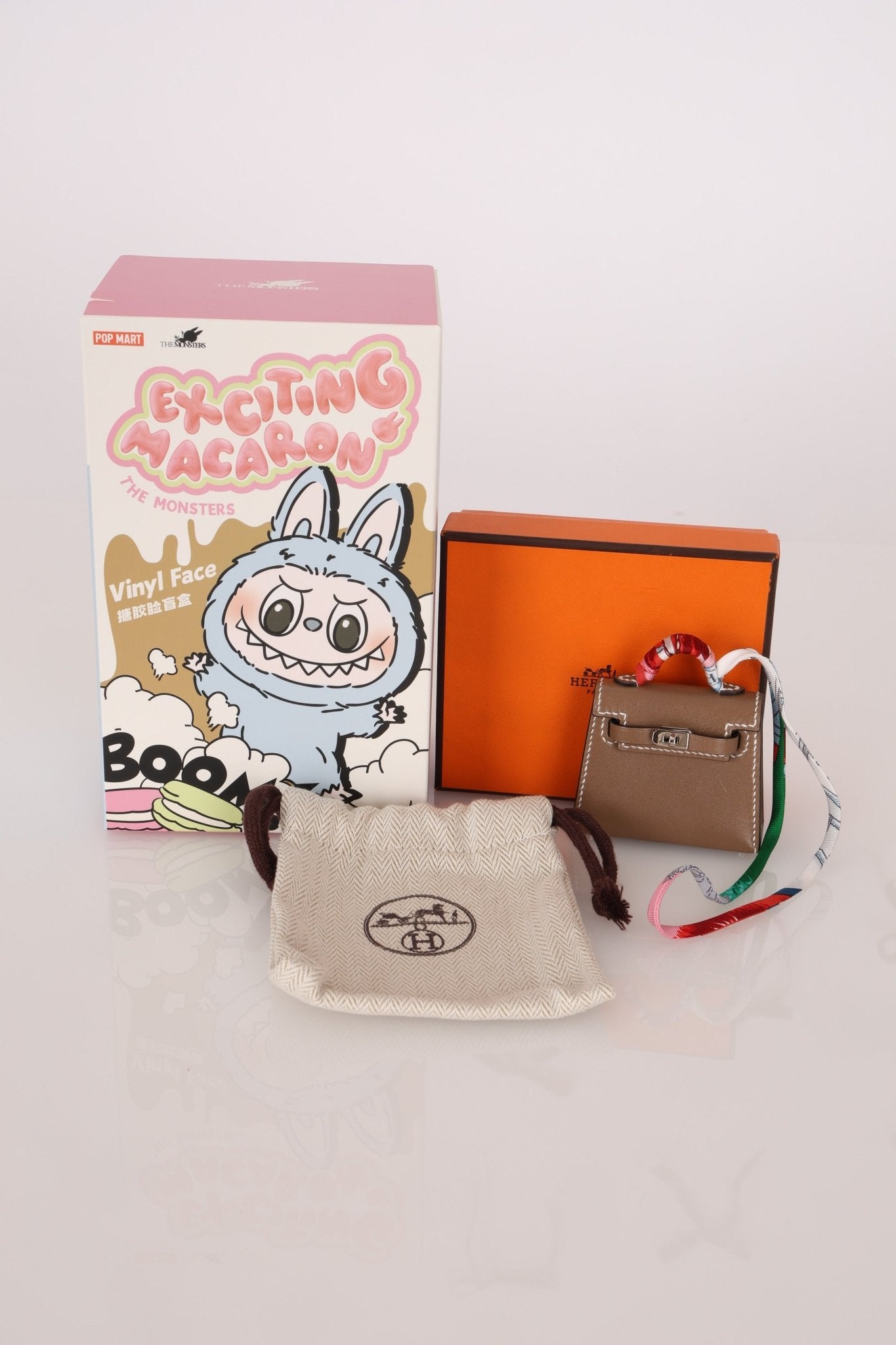 Hermès 2020 Etoupe Tadelakt Micro Kelly Twilly Bag Charm - FashioNica