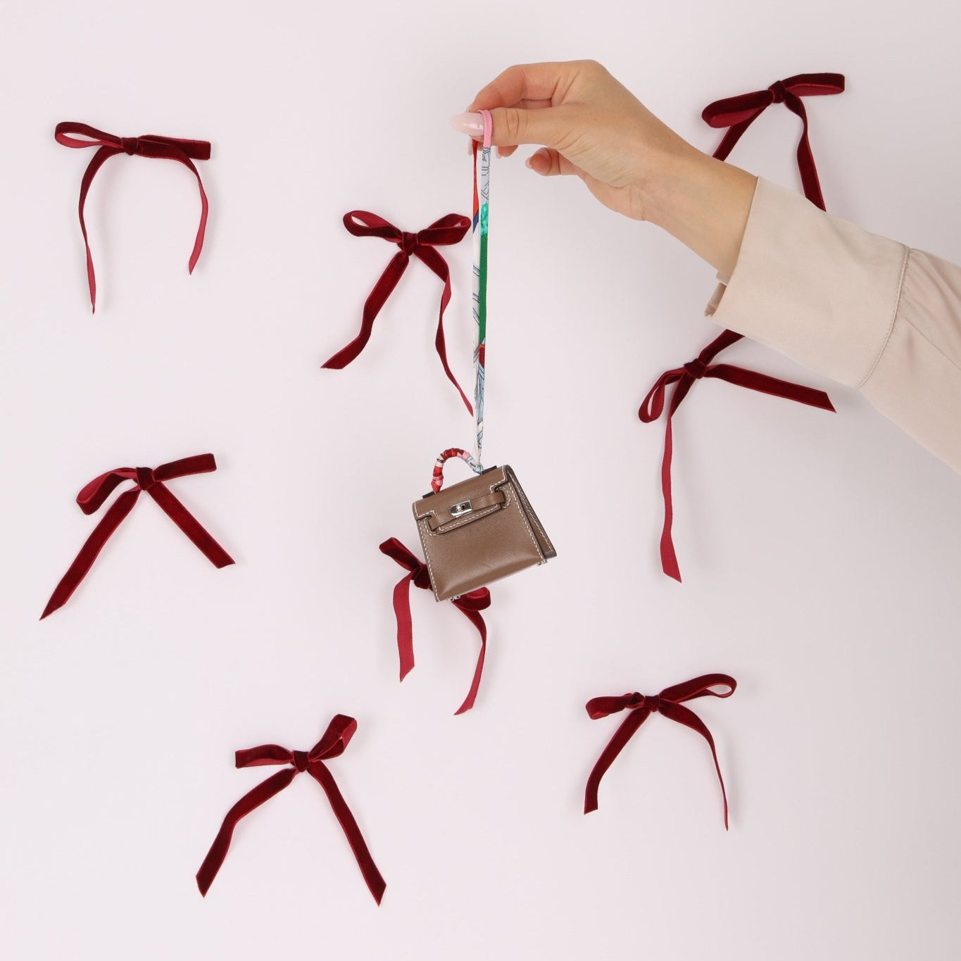 Hermès 2020 Etoupe Tadelakt Micro Kelly Twilly Bag Charm - FashioNica