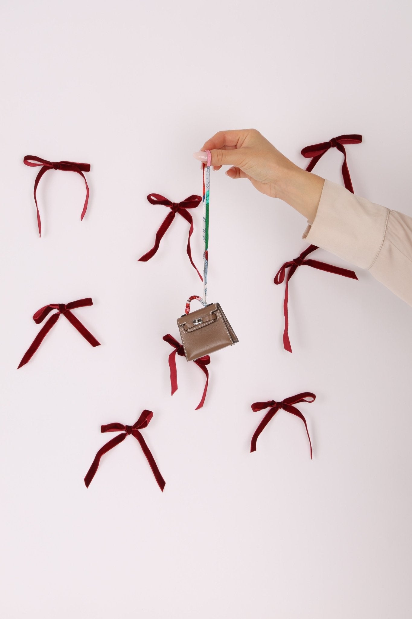 Hermès 2020 Etoupe Tadelakt Micro Kelly Twilly Bag Charm - FashioNica