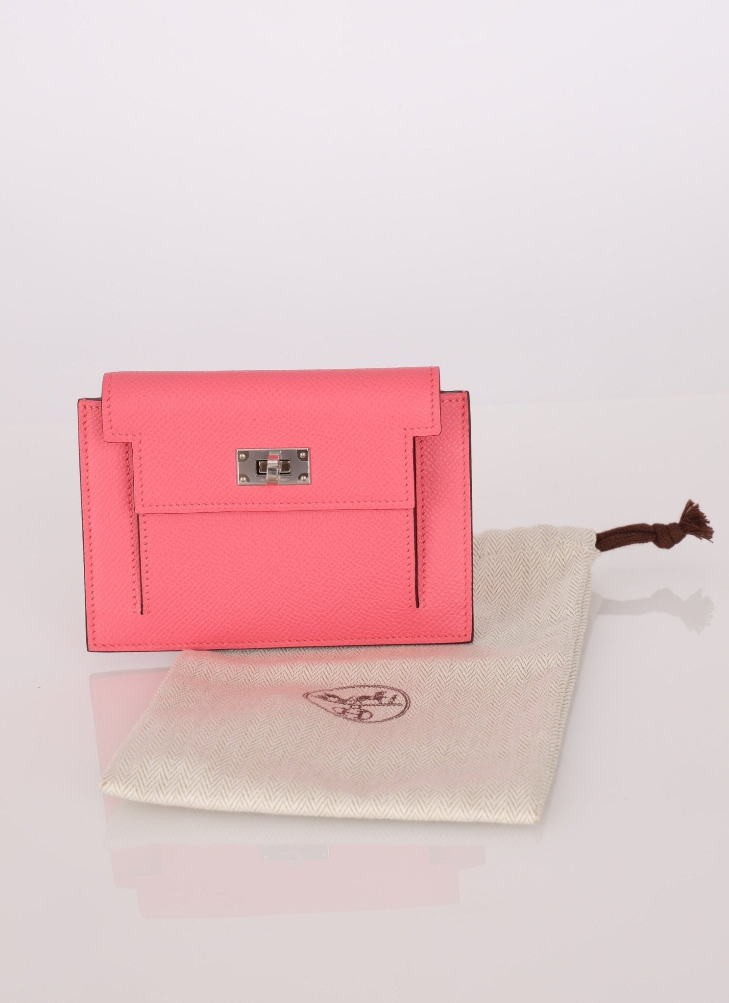 Hermès 2020 Rose Azalee Chevre Mysore Kelly Pocket Compact Wallet PHW - FashioNica