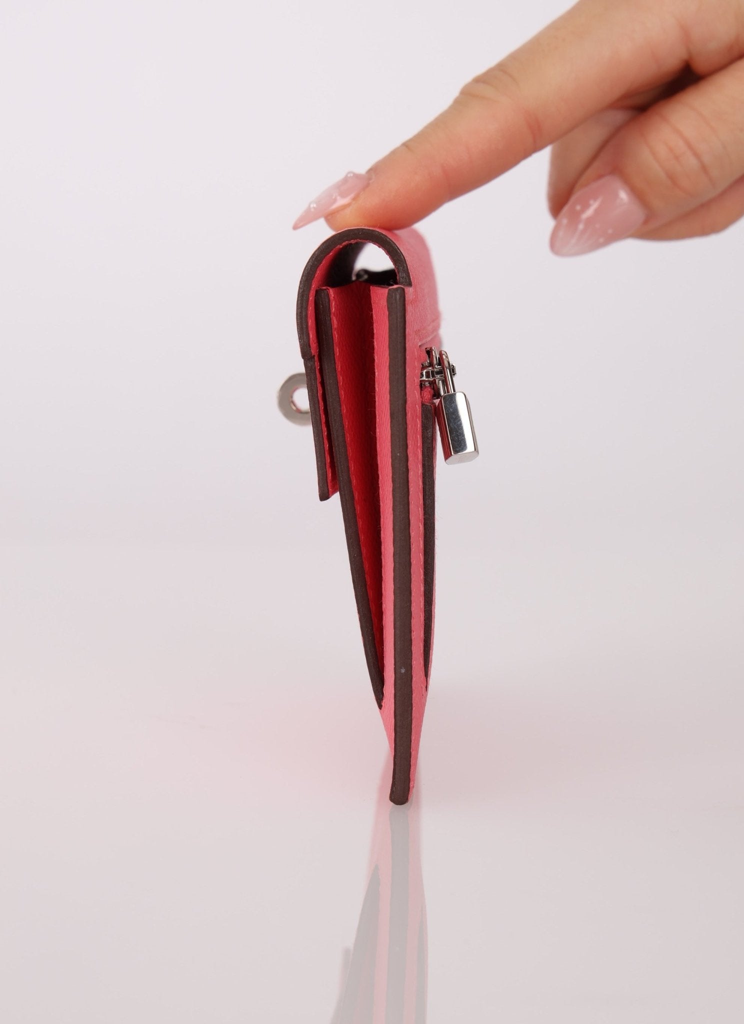 Hermès 2020 Rose Azalee Chevre Mysore Kelly Pocket Compact Wallet PHW - FashioNica