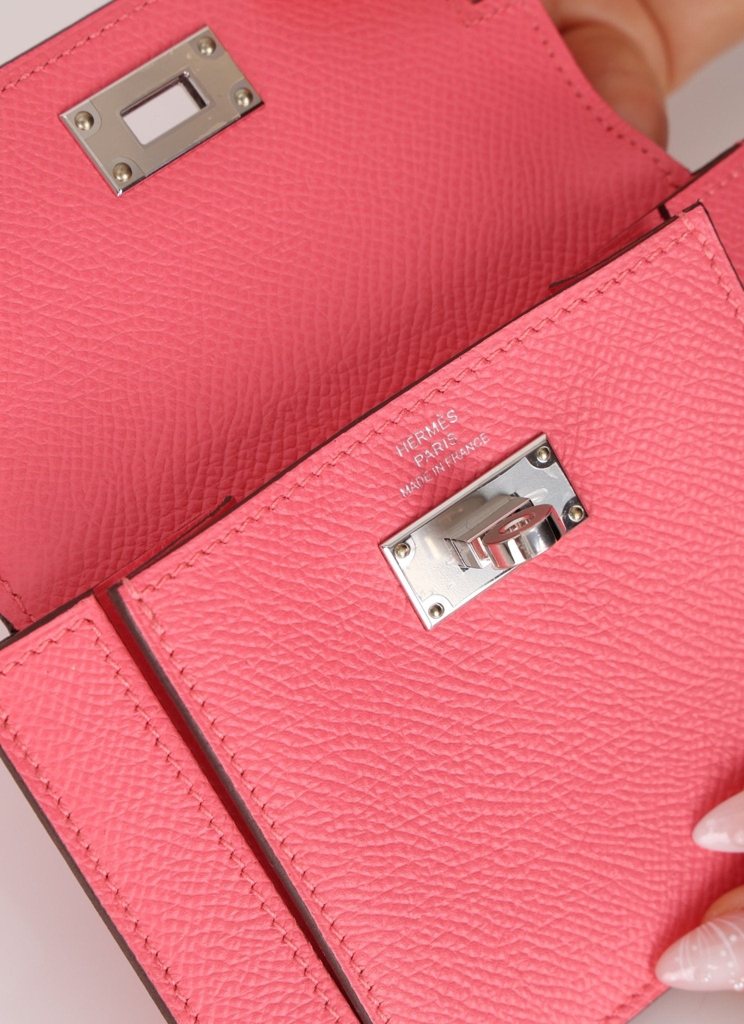 Hermès 2020 Rose Azalee Chevre Mysore Kelly Pocket Compact Wallet PHW - FashioNica