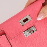 Hermès 2020 Rose Azalee Chevre Mysore Kelly Pocket Compact Wallet PHW - FashioNica